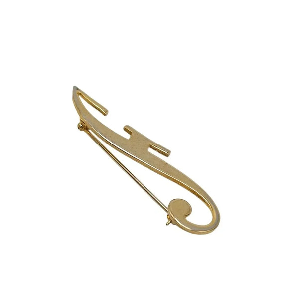 Letter F Brooch Pin Gold Tone Vintage - Picture 2 of 4